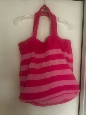 Victoria’s Secret Vintage Striped Pink Canvas Tote Bag magnetic closure —Rare—